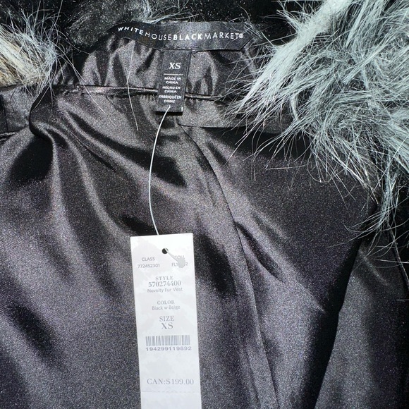 ✨NWT WHITE HOUSE BLACK MARKET black white brown patchwork faux fur vest Size XS - Picture 9 of 11